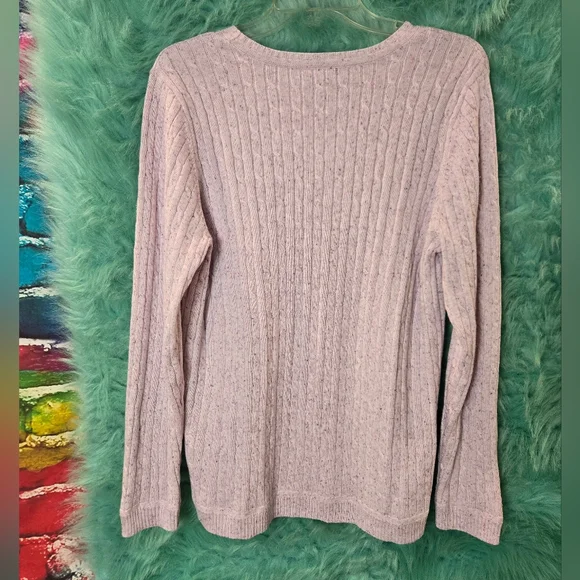 Croft and Barrow, Pink Purple Speckled Ribbed Long Sleeve Crew Neck Sweater L - Picture 4 of 7